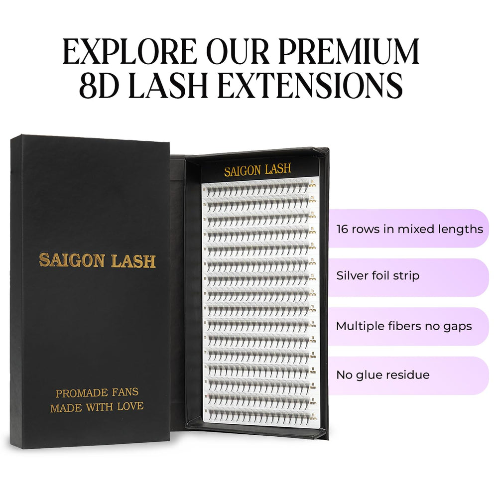 Saigon Lash narrow base laser tech enables precise adhesion and clean application.