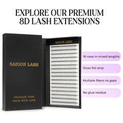 Saigon Lash narrow base laser tech enables precise adhesion and clean application.