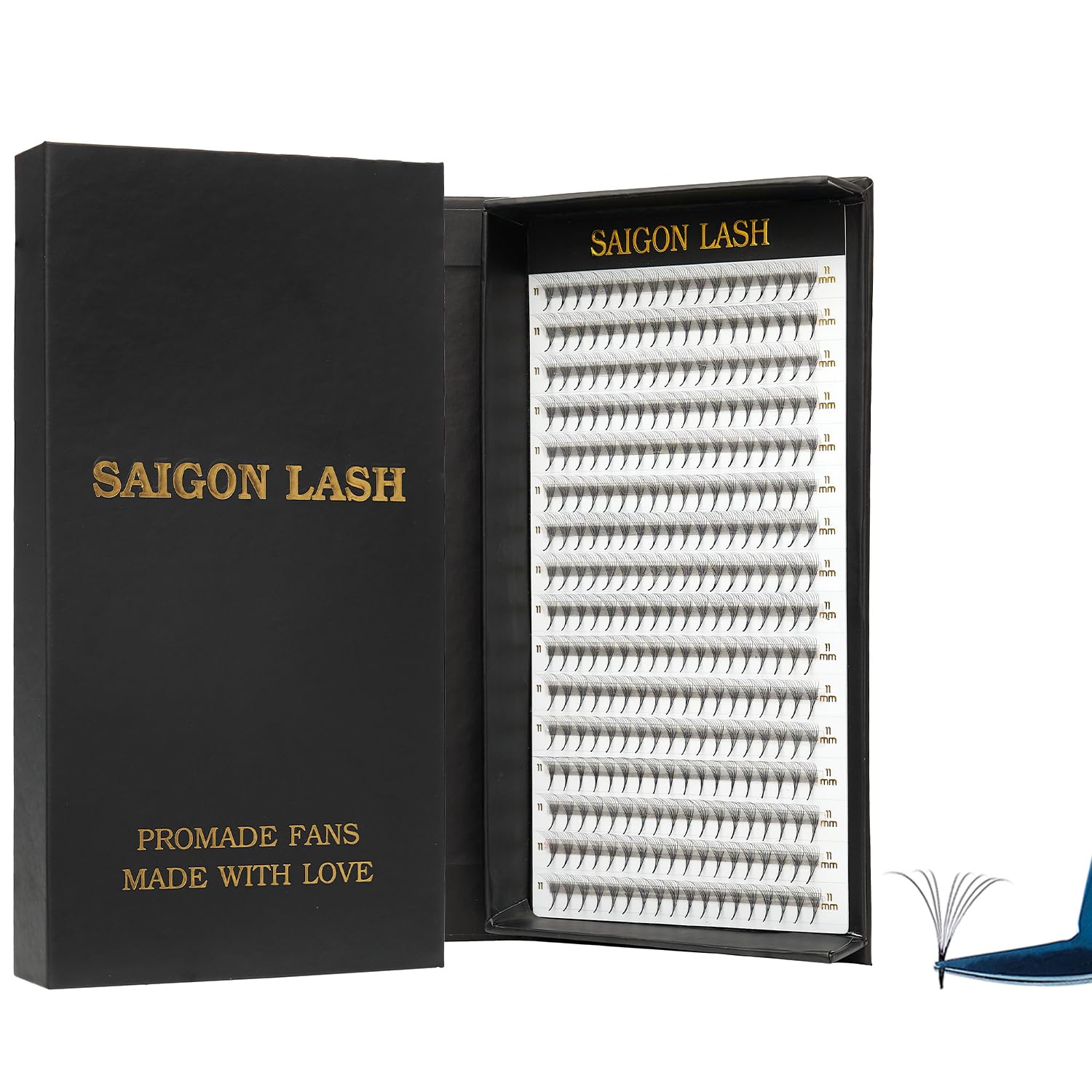 Saigon Lash wispy promade fans 3D–8D for customizable volume looks.