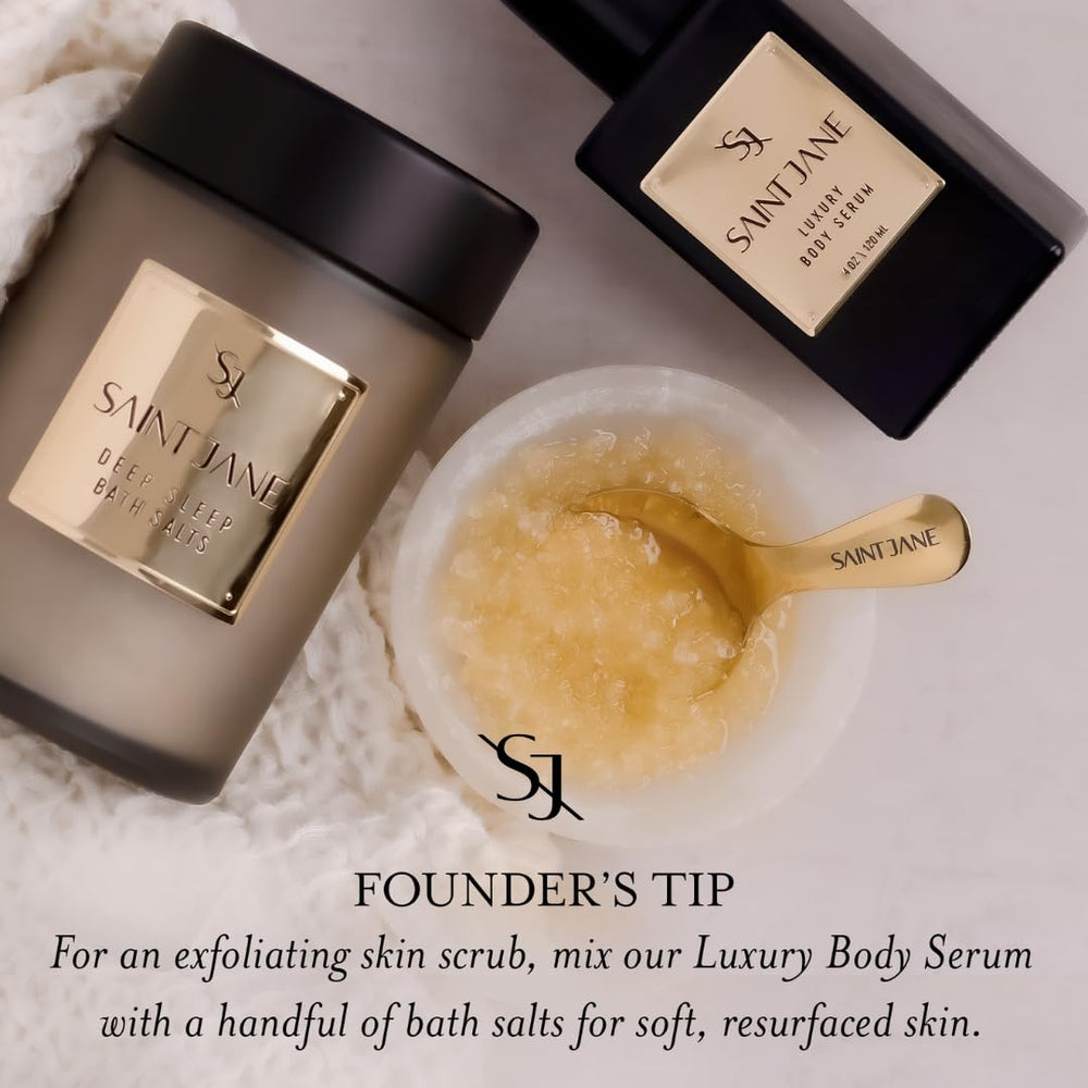 SAINT JANE Deep Sleep Bath Salts bath scene suggests deep relaxation and unwinding