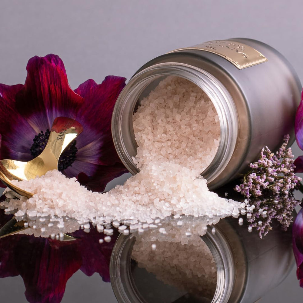 SAINT JANE Deep Sleep Bath Salts label detail emphasizes clean luxury ingredients