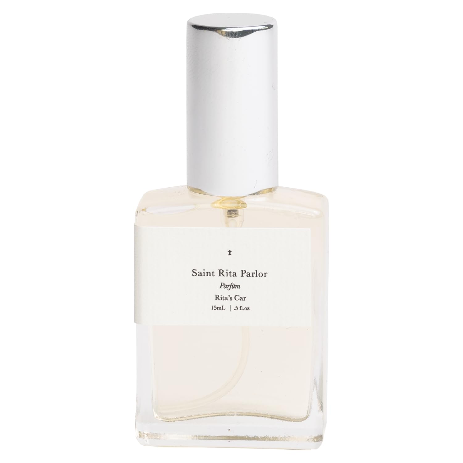 Saint Rita Parlor Rita's Parfum bottle close-up highlighting vanilla musk and leather notes.