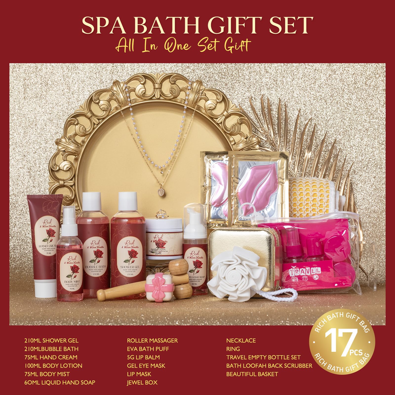 Saint Roy rose-vanilla spa gift basket ready for gifting.