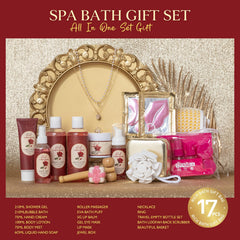 Saint Roy rose-vanilla spa gift basket ready for gifting.