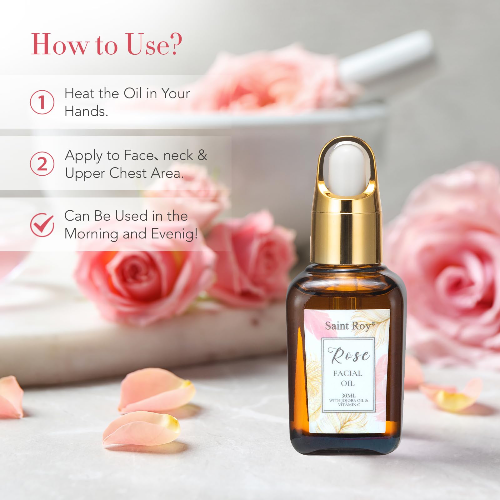 Saint Roy Rose Essential Oil enhances mood and bath ritual.
