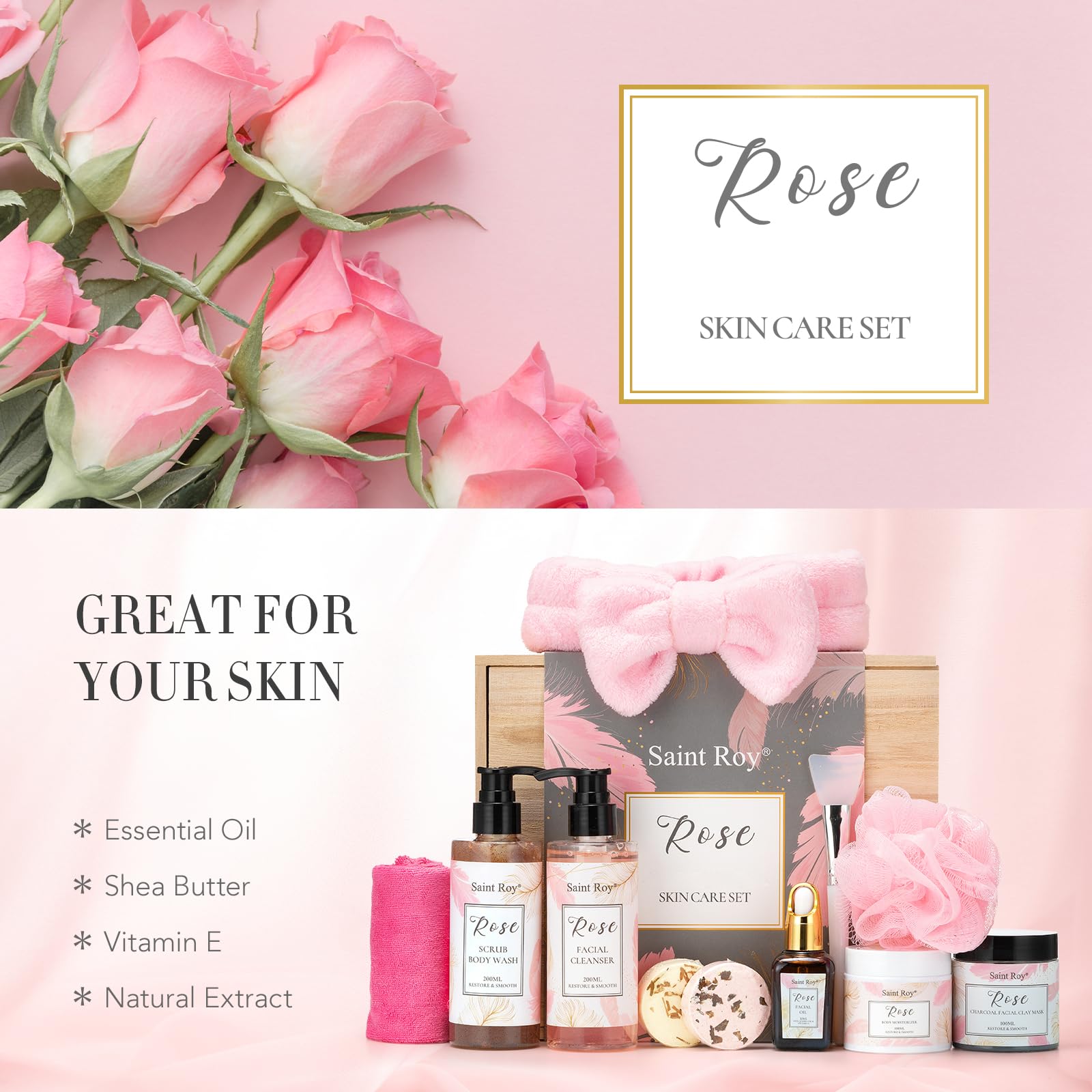 Saint Roy Rose Scrub Body Wash for gentle exfoliation and hydration.