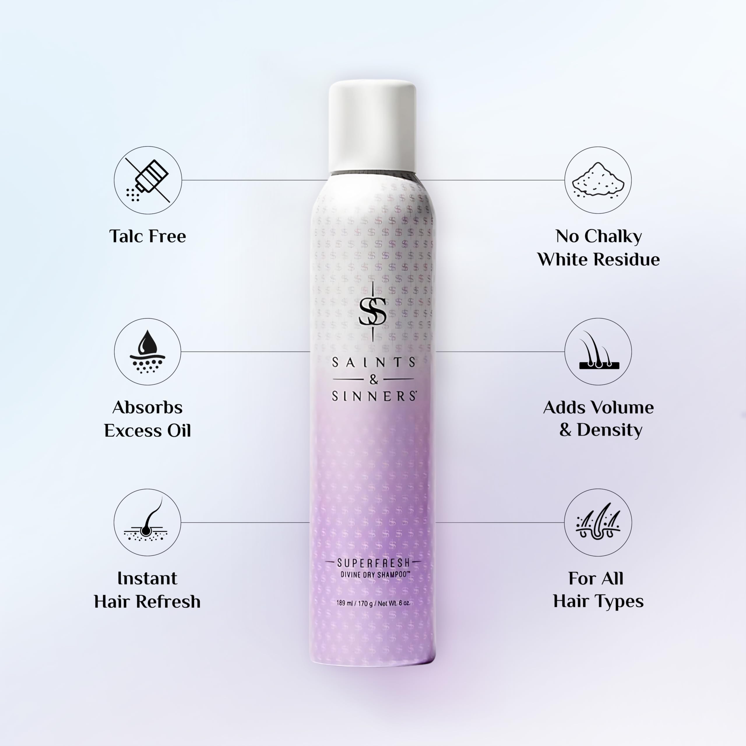 Saints & Sinners Superfresh Divine dry shampoo dispensing action on the go.