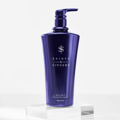 Saints & Sinners Velvet Divine Moisture Shampoo with keratin amino acids for strengthened hair.