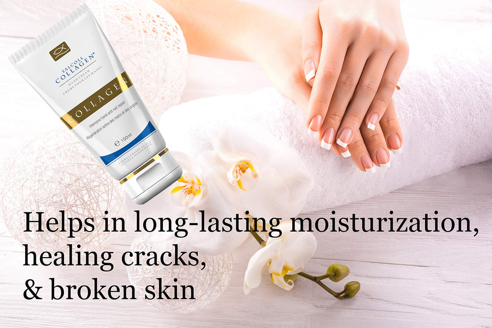 Salcoll anti-aging hand cream packaging on display