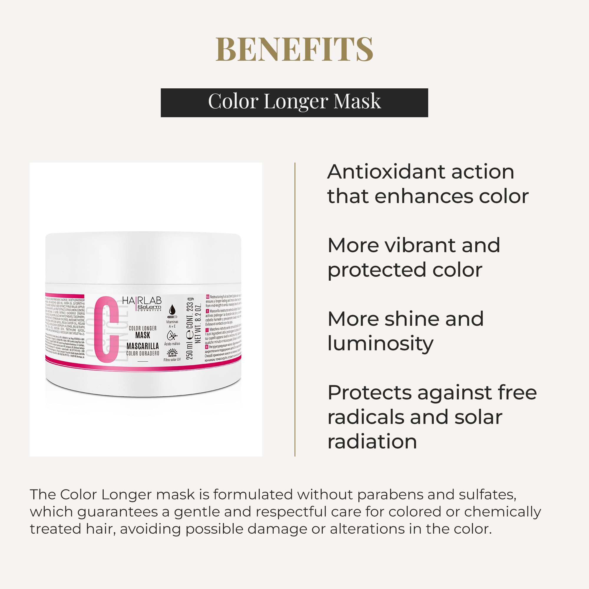 Texture close-up reveals creamy, nourishing formula for dyed or treated hair.