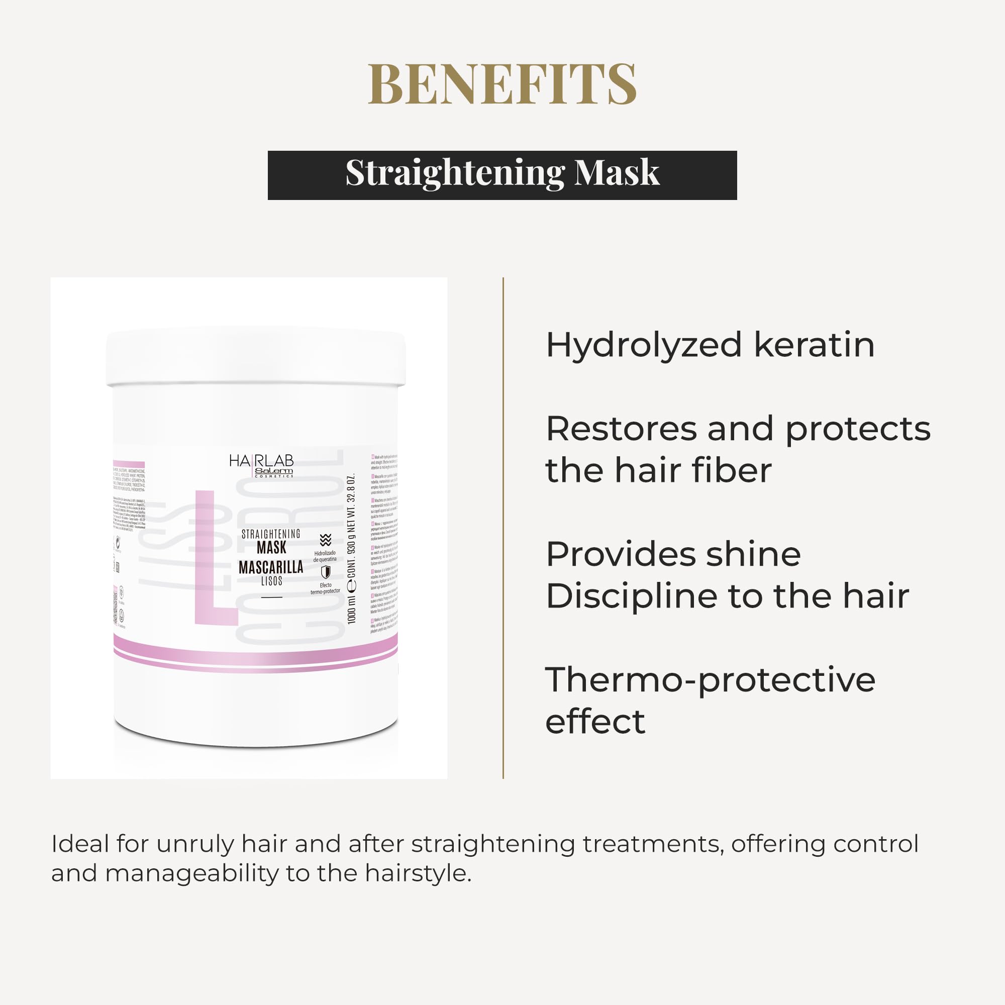 Salerm Lisos Hair Lab Mask ingredients hydrolyzed keratin and coconut oil for shine