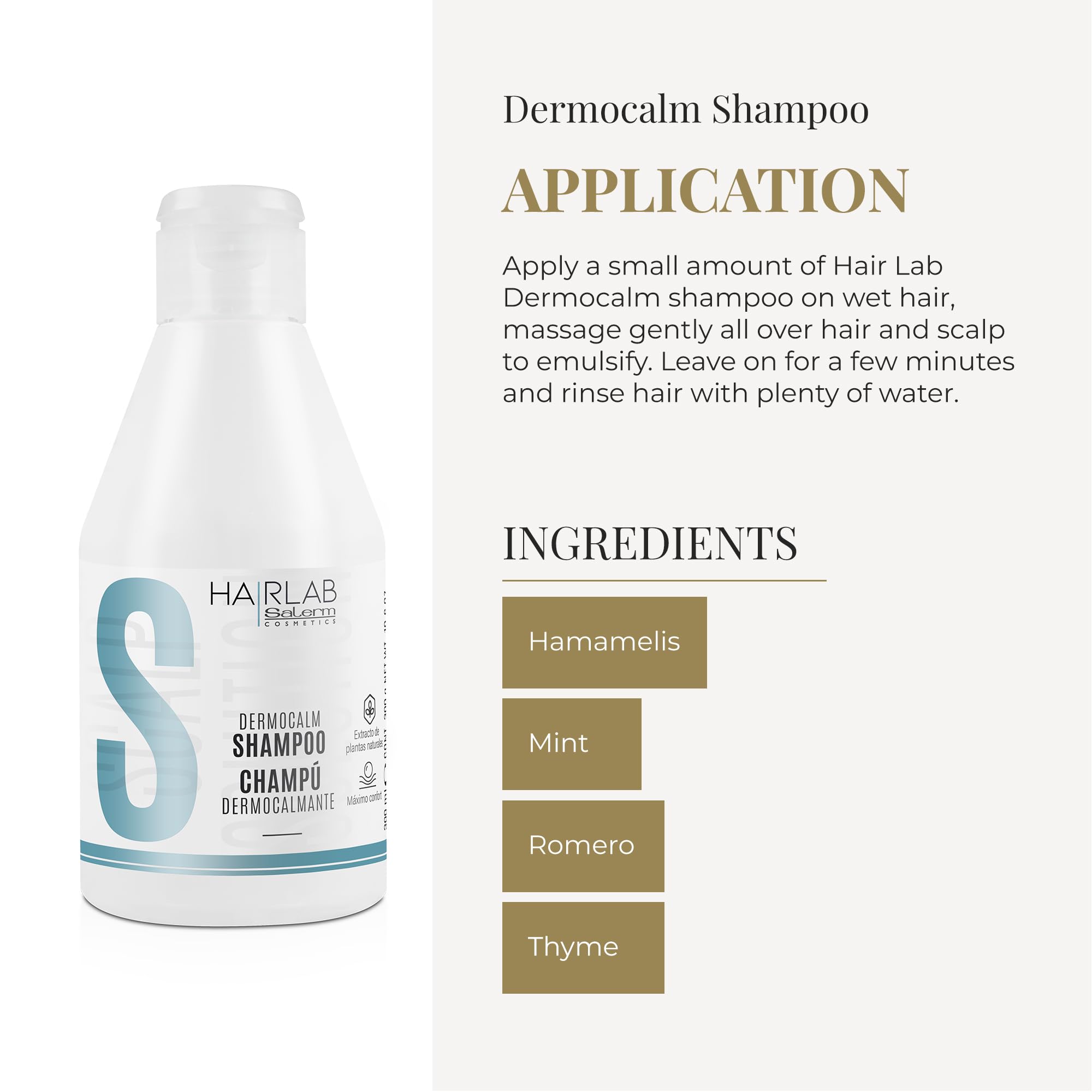 SALERM Soothing Shampoo 300ml bottle emphasizes gentle, paraben-free care.