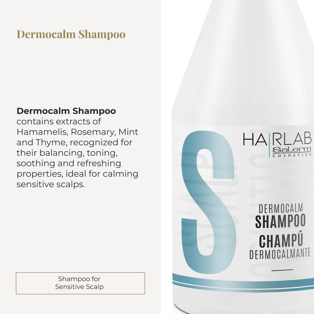 SALERM Soothing Shampoo plant-extracts close-up with rosemary, mint, thyme for refreshing scalp balance.