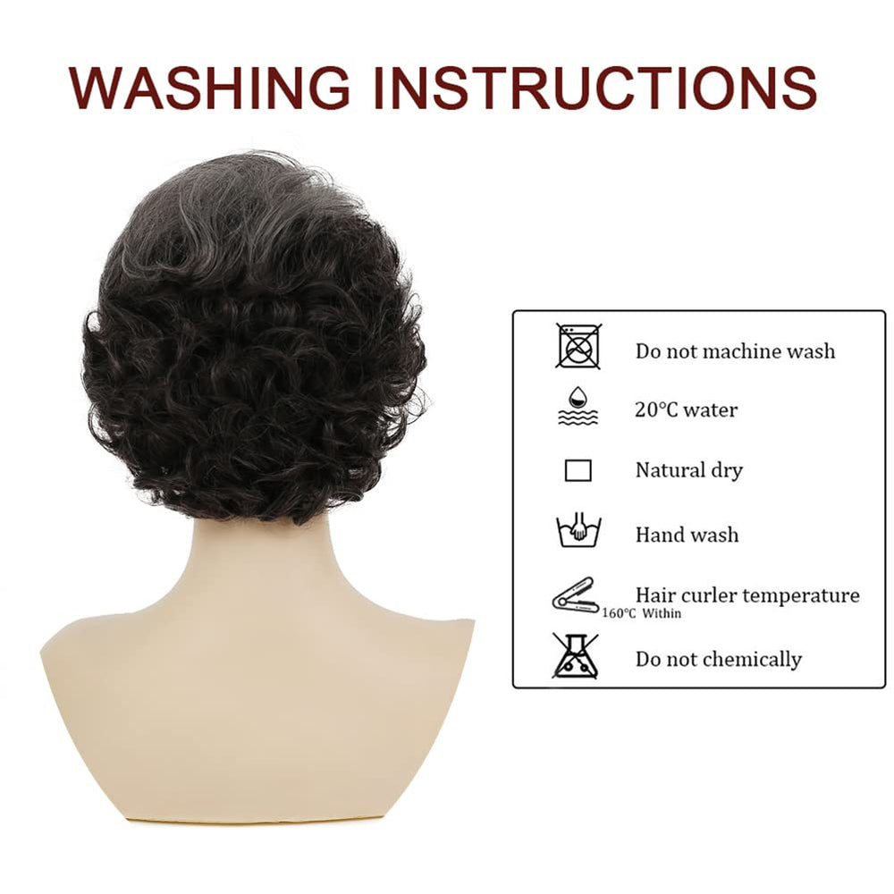 Sallcks grey wig soft synthetic fibers provide lightweight daily wear.