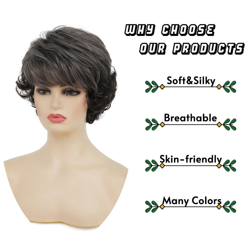 Sallcks short curly grey wig adjustable straps demonstrate easy size customization.