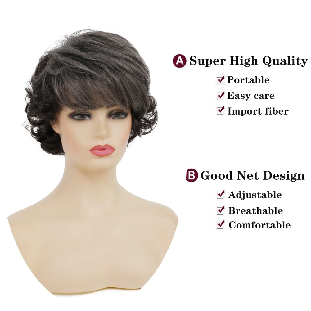 Sallcks short curly grey wig closeup cap shows adjustable fit and secure comfort.