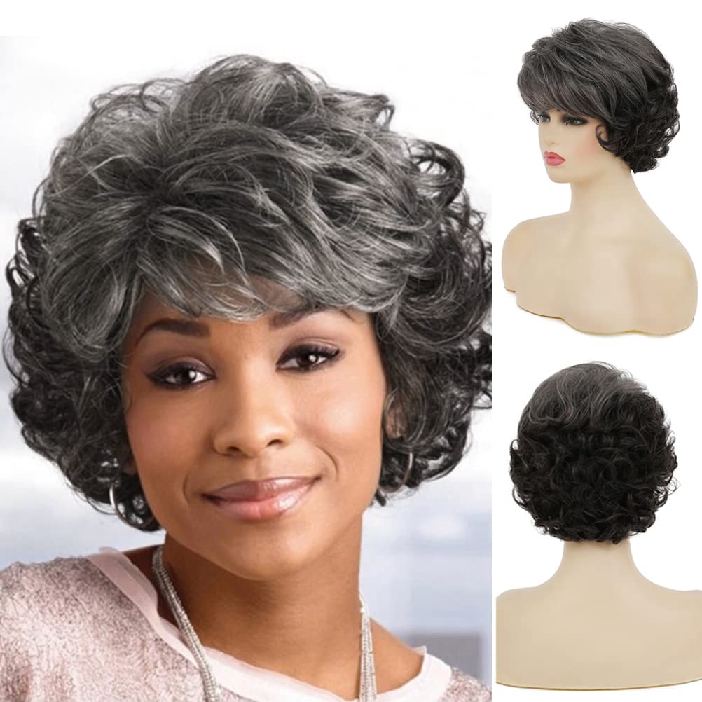 Sallcks short curly grey wig ombre front for natural daily wear and easy styling.