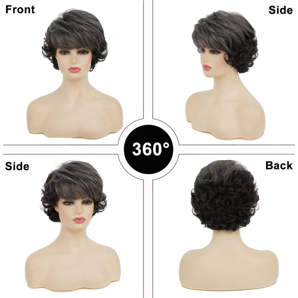 Sallcks short curly grey wig ombre side for party and cosplay looks.