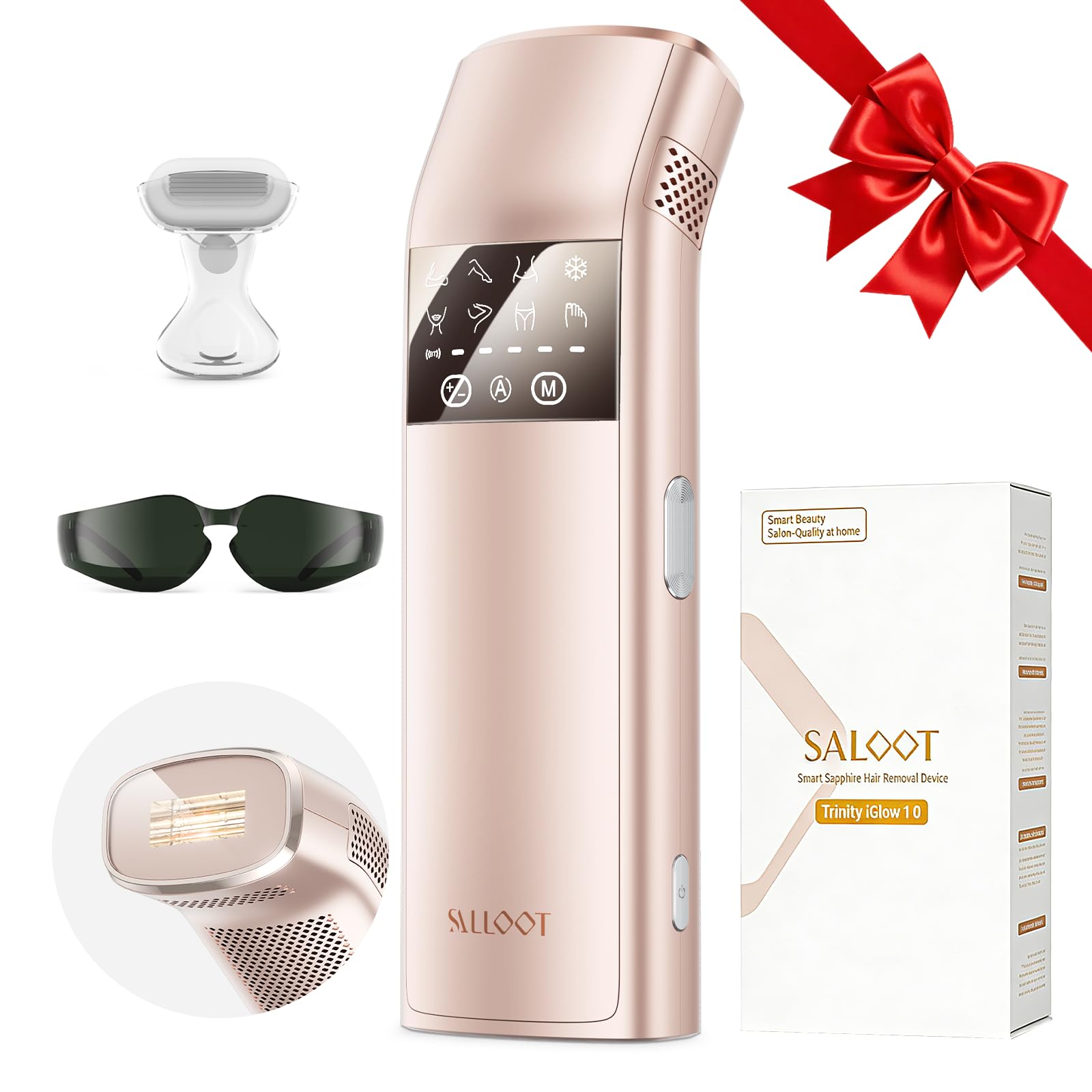 SALLOOT IPL laser Trinity iGlow-10 targets bikini-area follicles for efficient treatment.