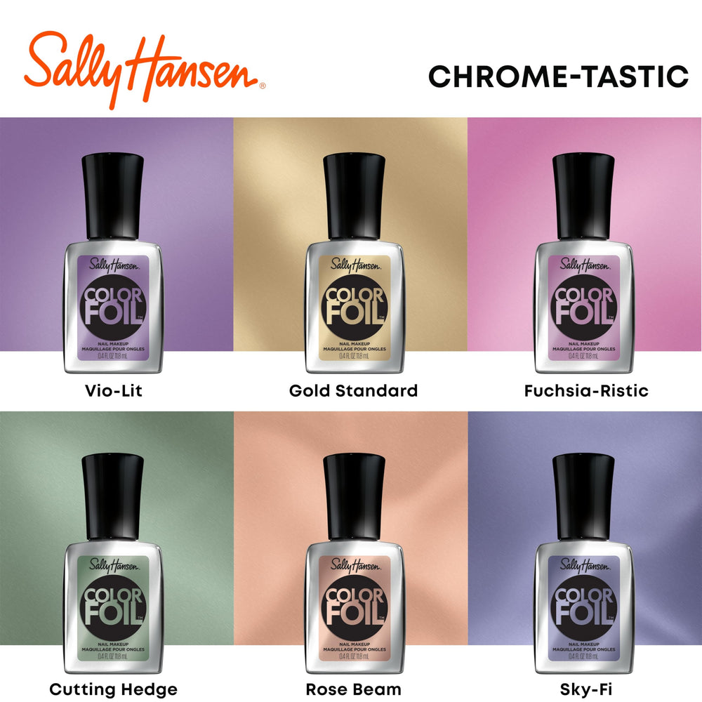 Sally Hansen Color Foil Fuchsia-ristic packaging-front signals premium metallic appeal.