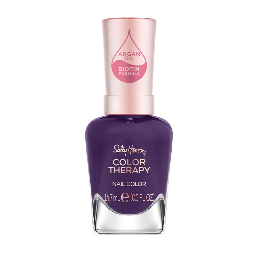 Sally Hansen Color Therapy dark purple bottle showing long-lasting color