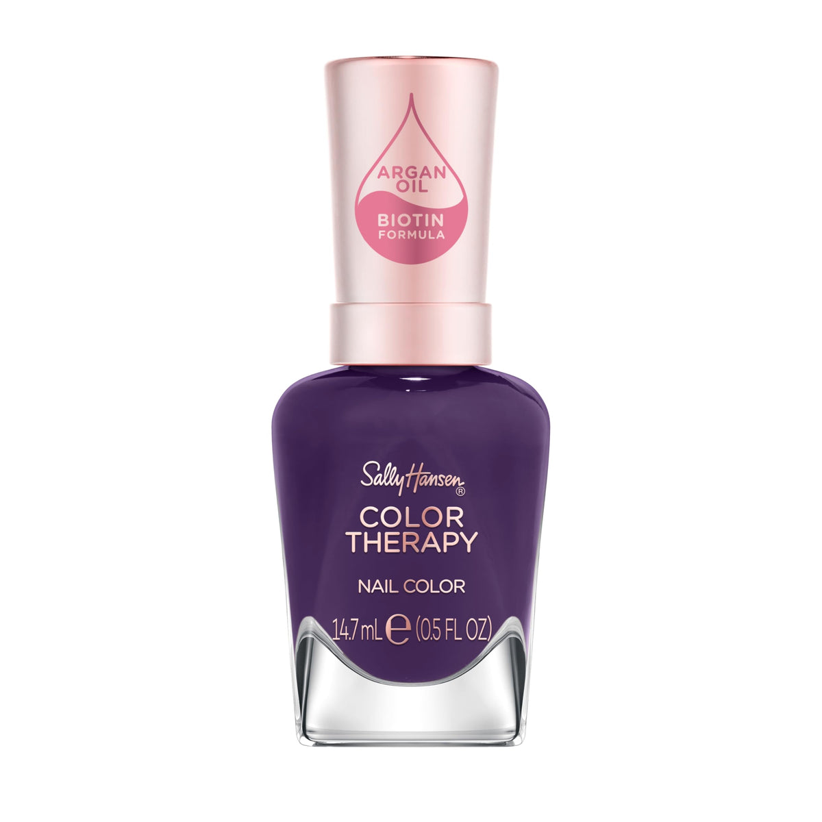 Sally Hansen Color Therapy dark purple bottle showing long-lasting color