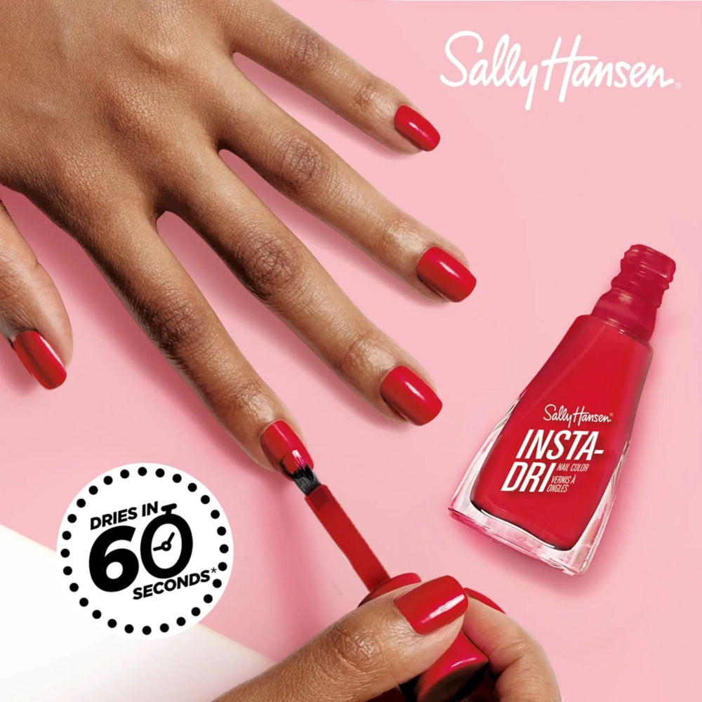 Sally Hansen Insta-Dri opaque pastel shade on nails for smooth coverage.