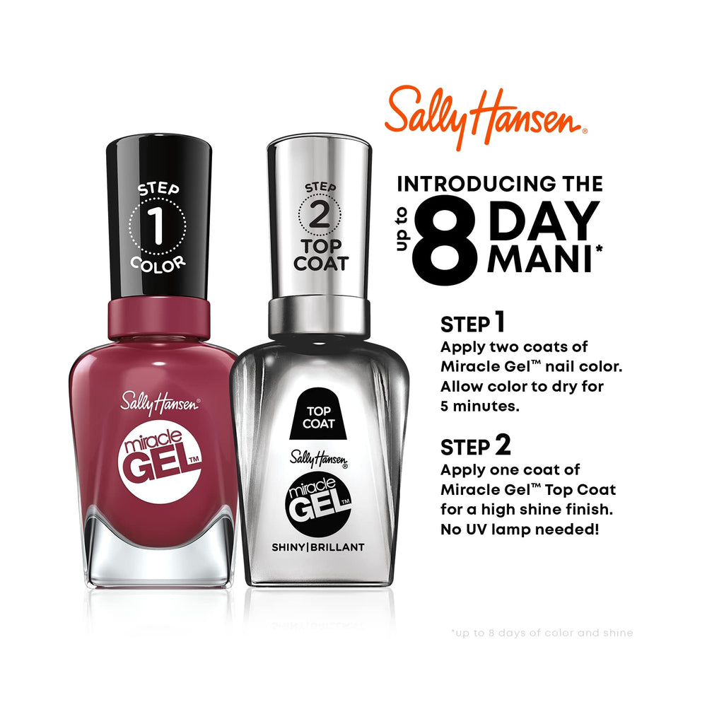 Sally Hansen Miracle Gel Dig Fig topcoat adds salon-grade shine and protection.
