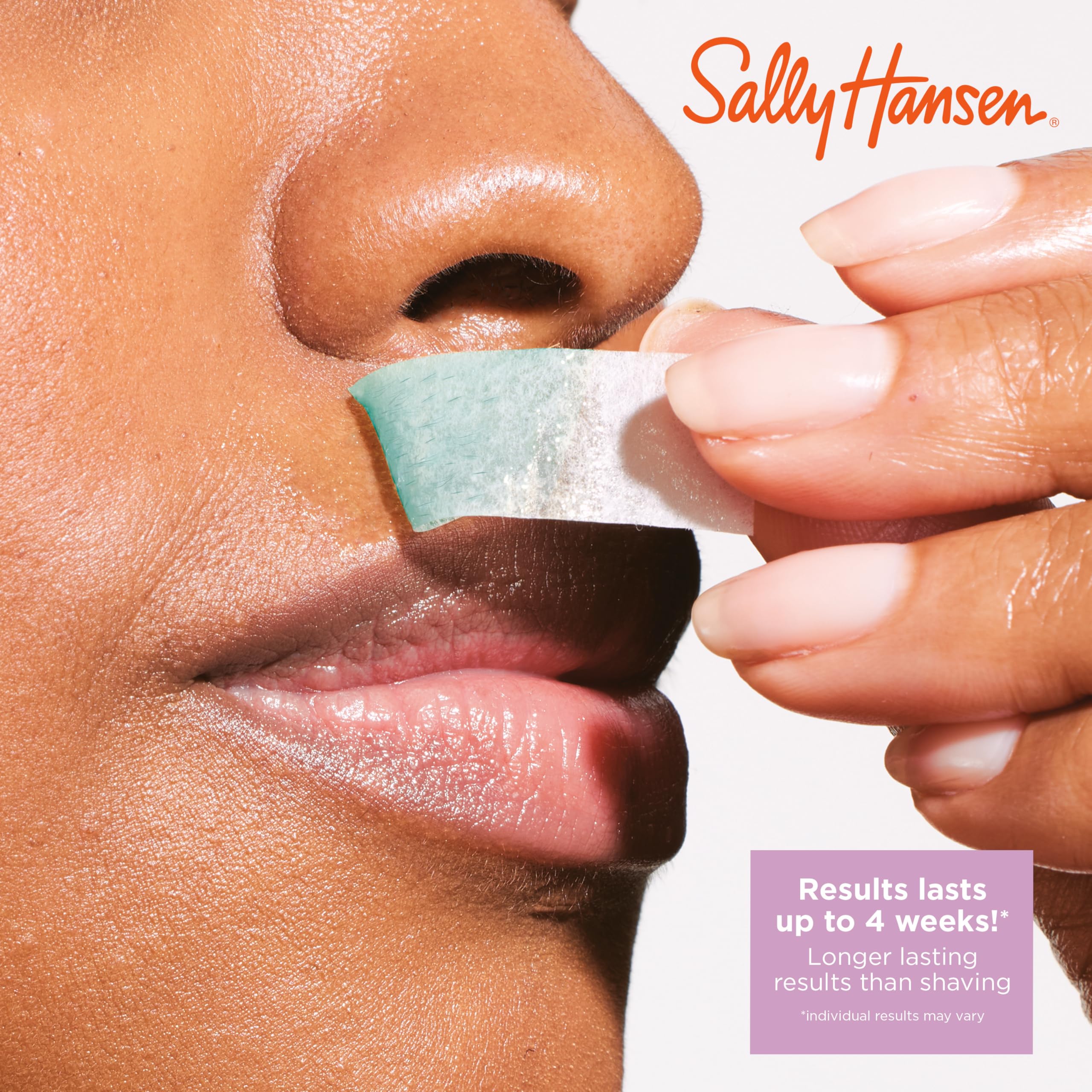 Sally Hansen Snip & Use Wax Strips for upper lip, precise removal.