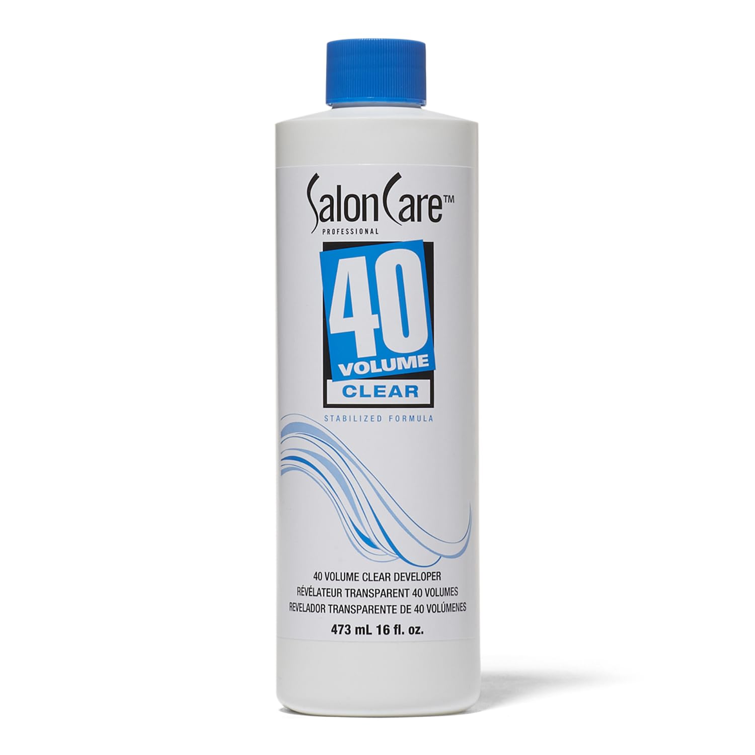 Salon Care 40 Volume developer bottle close-up highlighting lift potential.