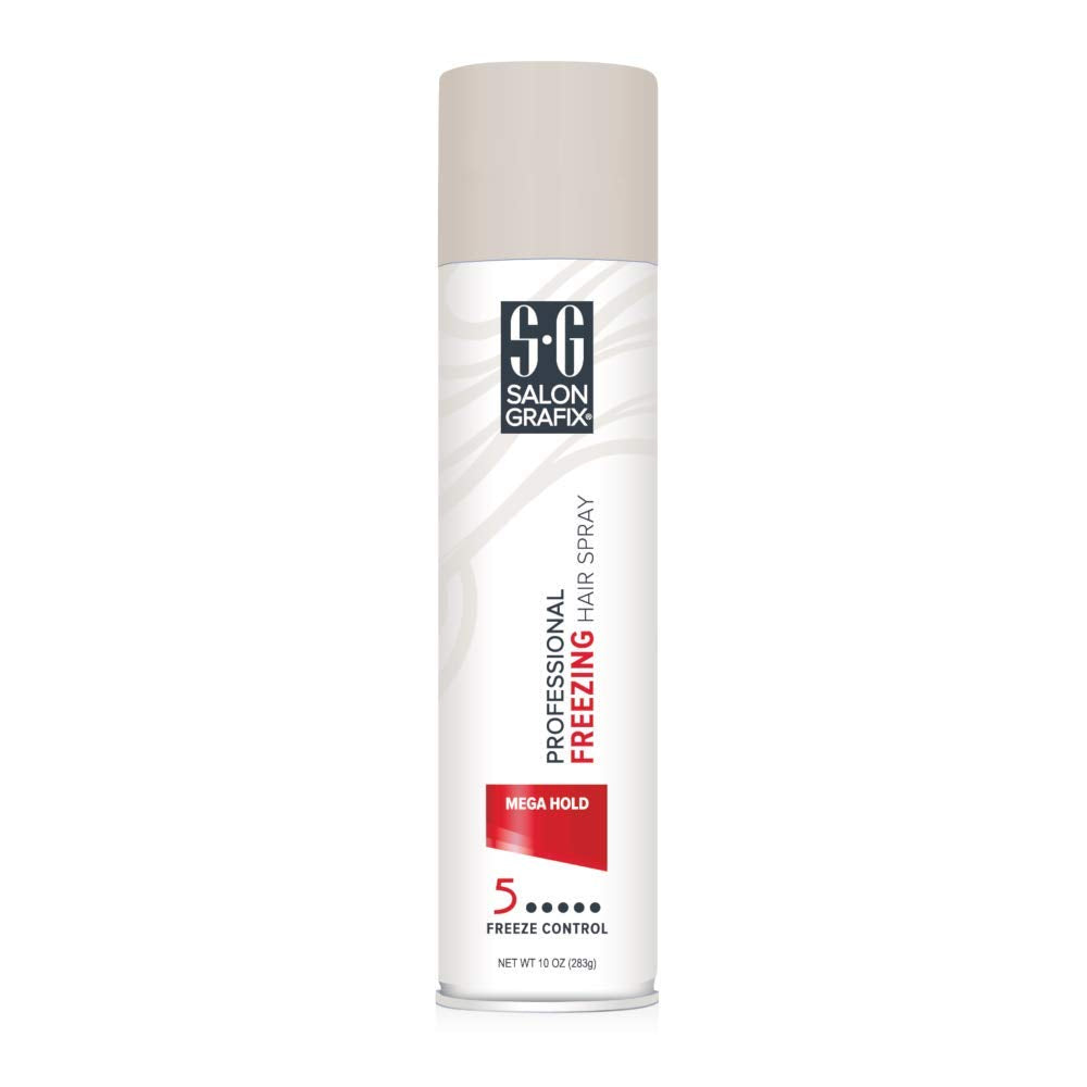Salon Grafix Mega Hold spray mist application, quick-drying finish for dramatic volume