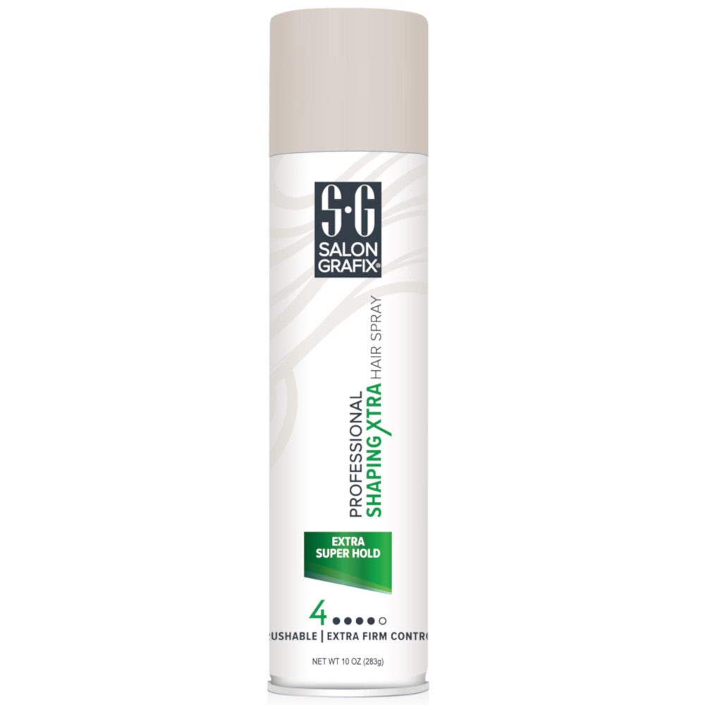 Salon Grafix Profession Hairspray Extra Super Hold 10oz bottle—humidity resistance for durable style.