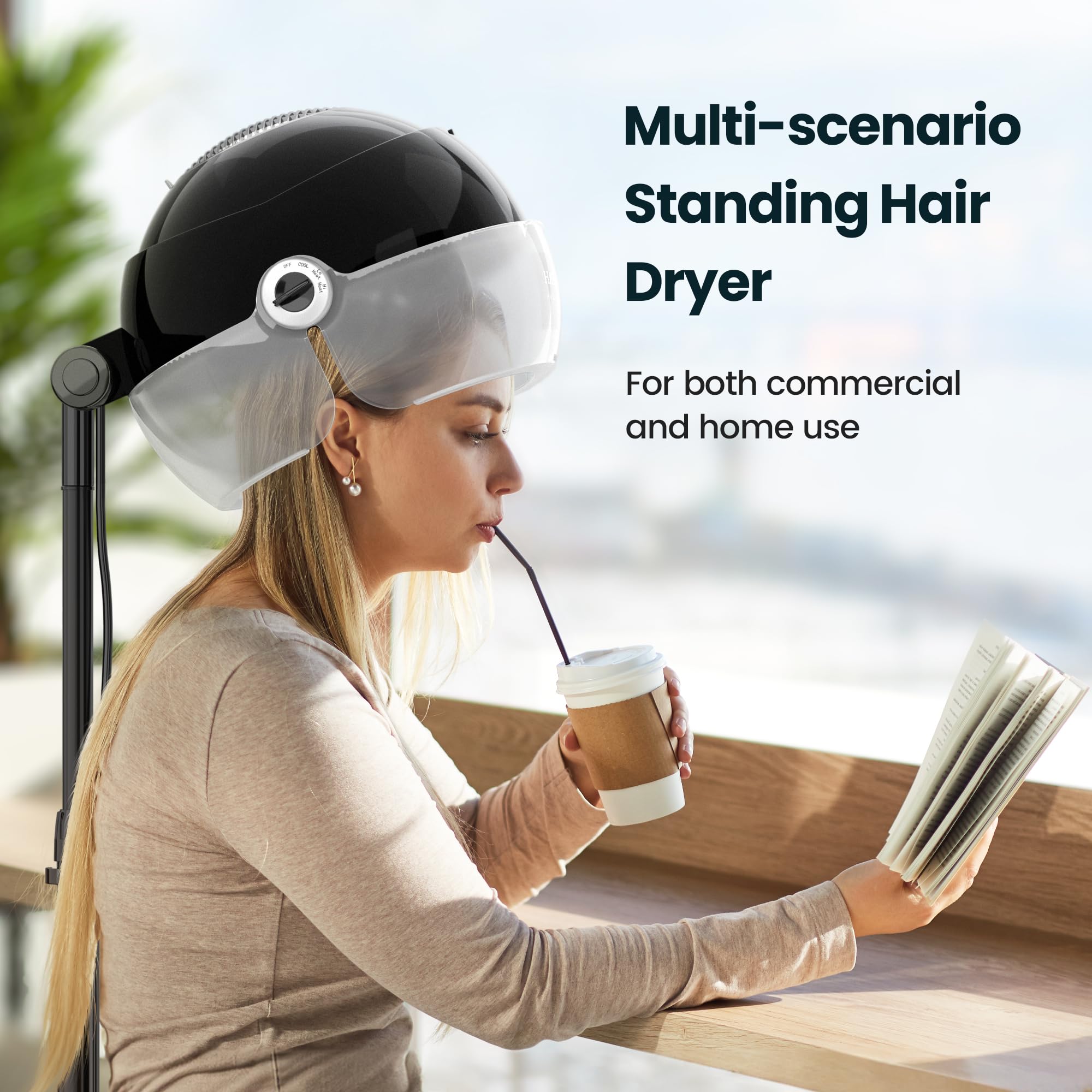 SalonDepot user under hood during treatment illustrating hands-free drying convenience.