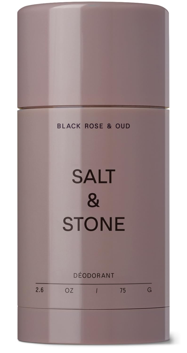 Salt & Stone aluminum-free deodorant with Black Rose Oud for lasting freshness.