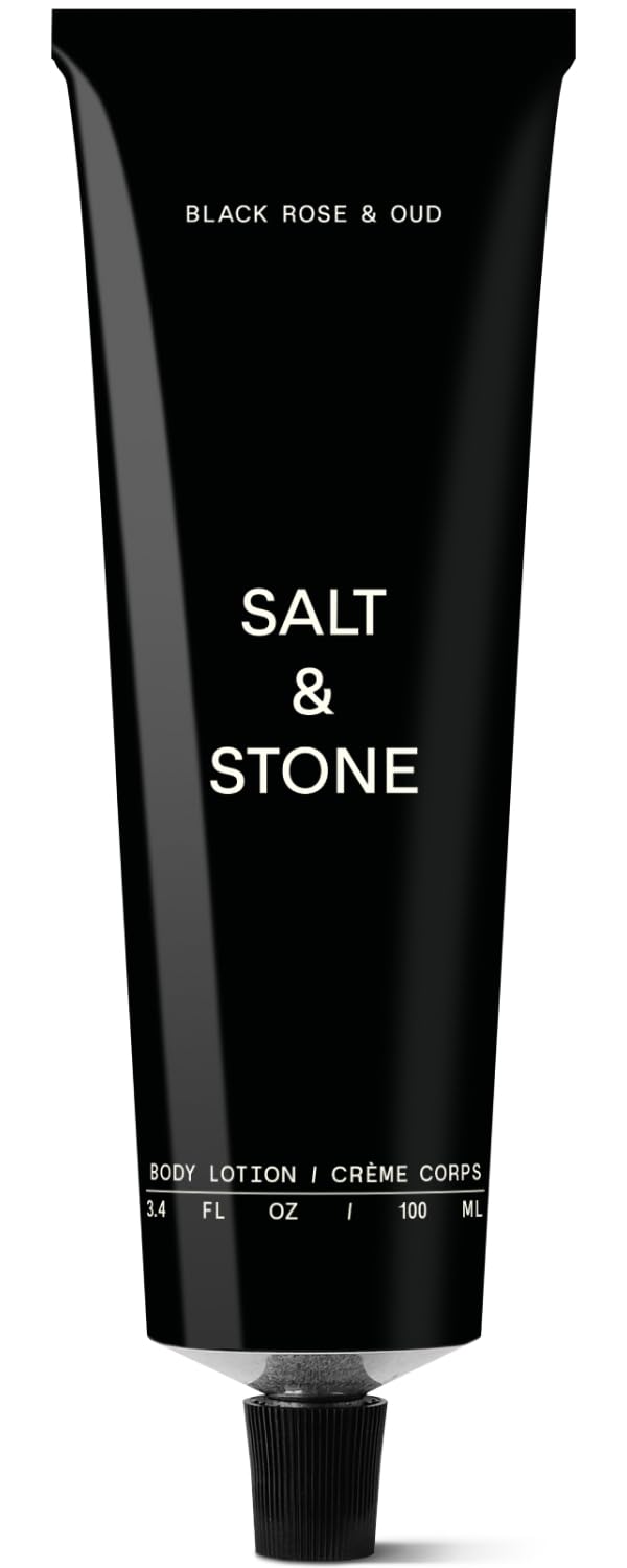 Salt & Stone Black Rose & Oud body lotion bottle showing luxurious hydration