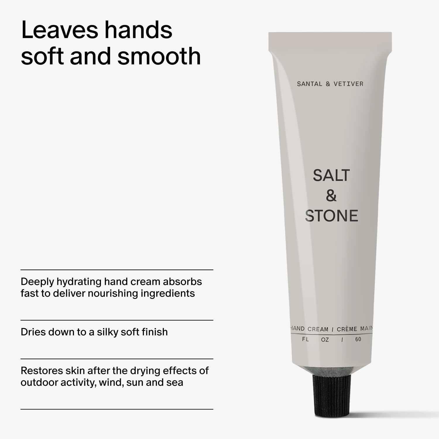 Salt & Stone Hand Cream Santal & Vetiver packaging detail with elegant branding
