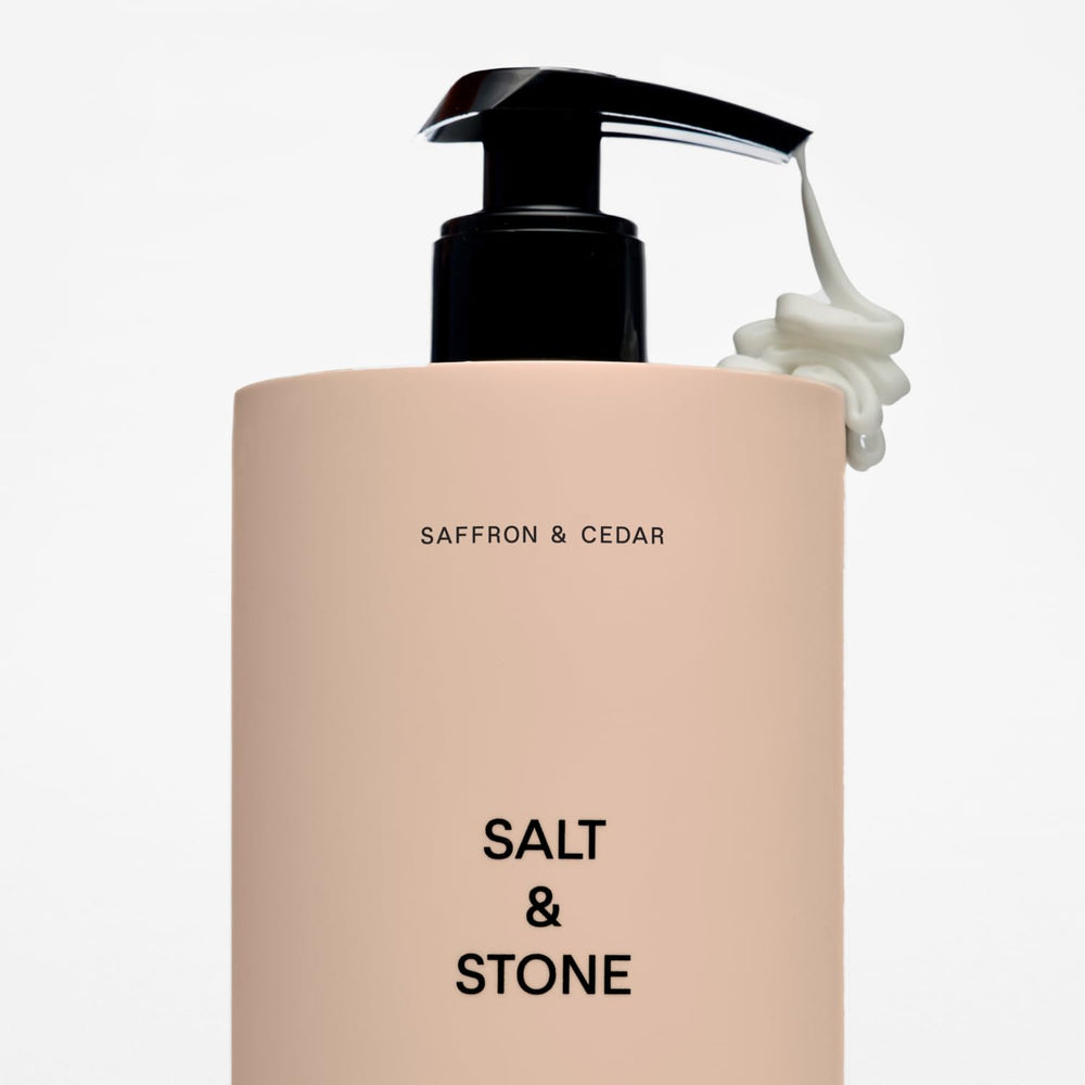 Salt and Stone nourishing lotion illustration highlighting moisturized skin appearance.