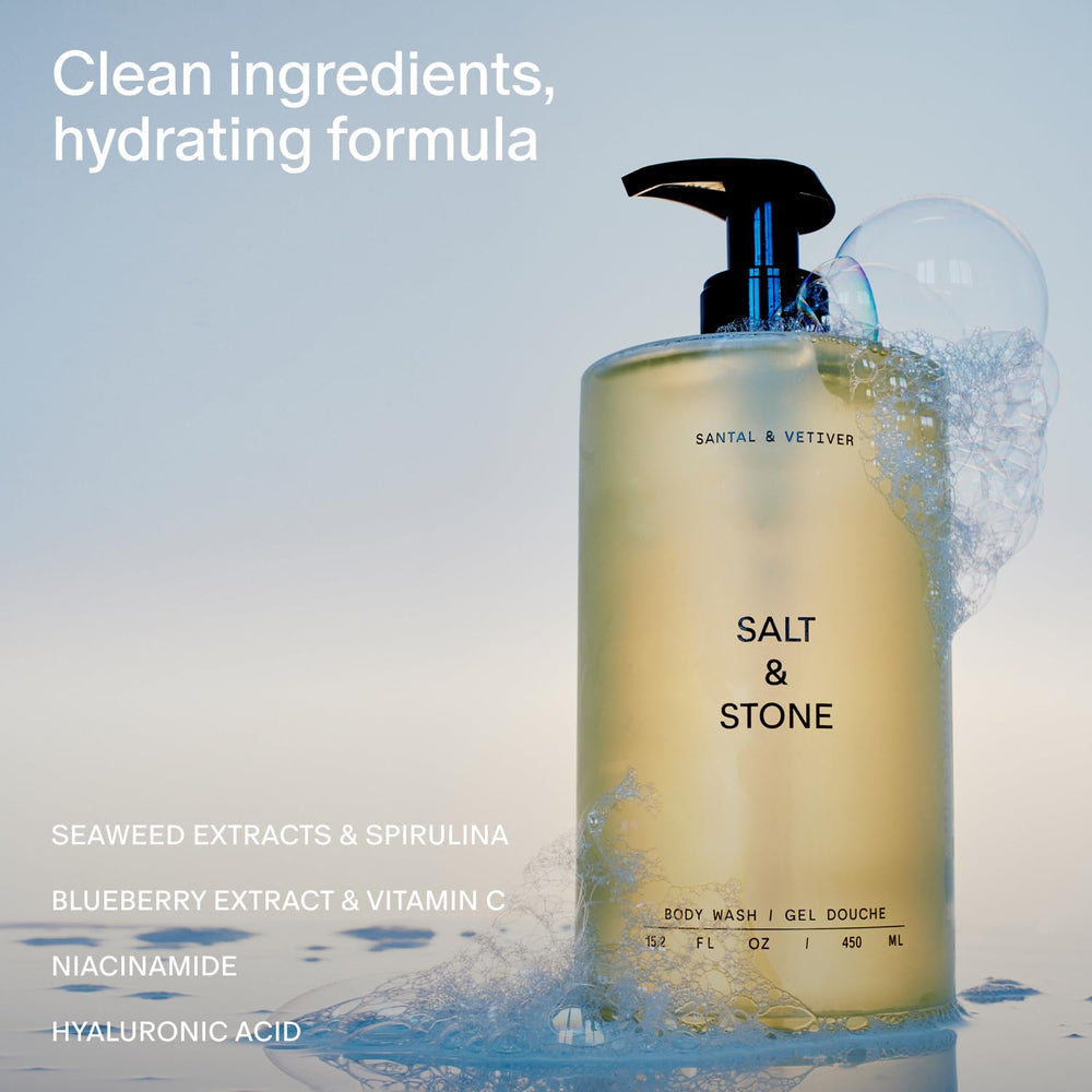 Salt & Stone Santal & Vetiver bottle cap closeup for easy, splash-free dispensing.