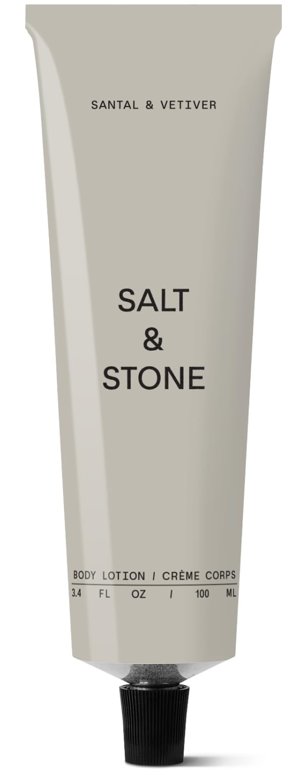 Salt & Stone Santal & Vetiver bottle demonstrates fast-absorbing hydration.