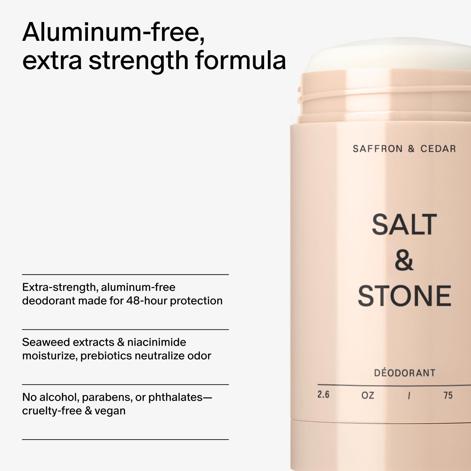 Seaweed extract and hyaluronic acid highlight skin hydration in Salt & Stone.
