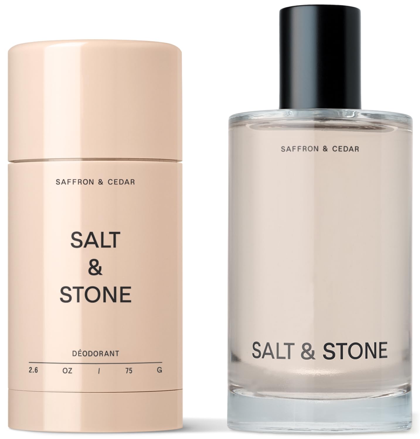 Salt & Stone deodorant stick in saffron cedar for long-lasting freshness.