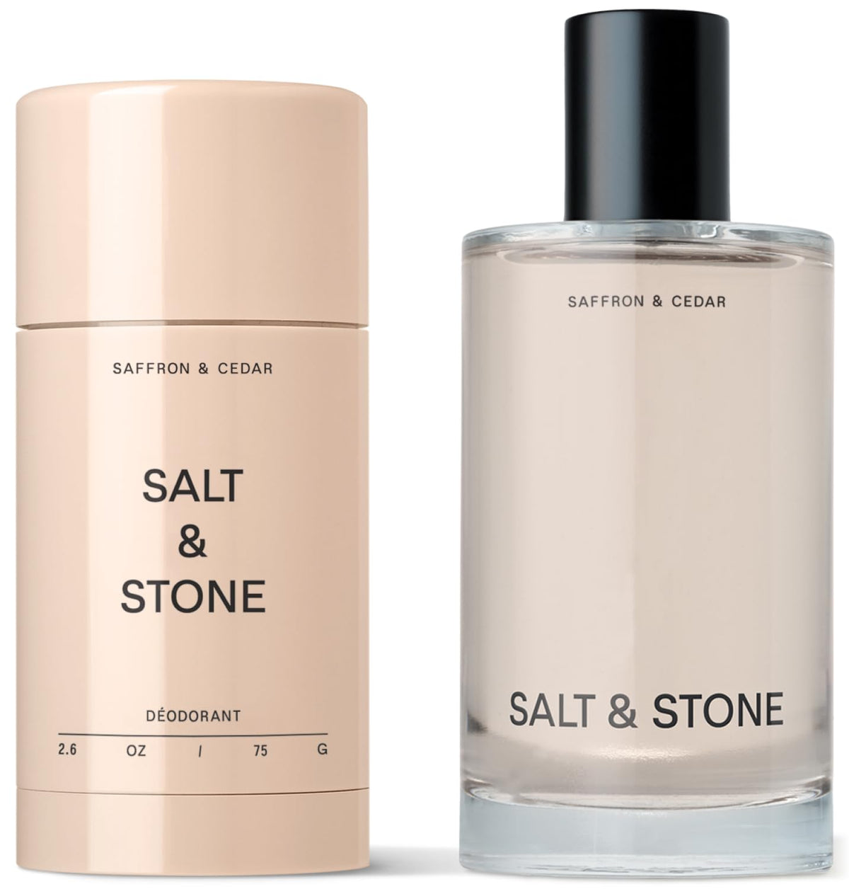 Salt & Stone deodorant stick in saffron cedar for long-lasting freshness.