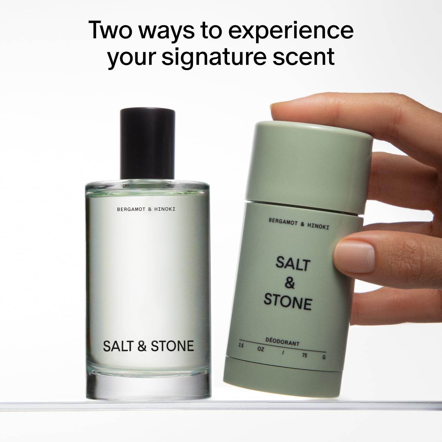Salt & Stone bergamot-hinoki deodorant stick ready for daily use.