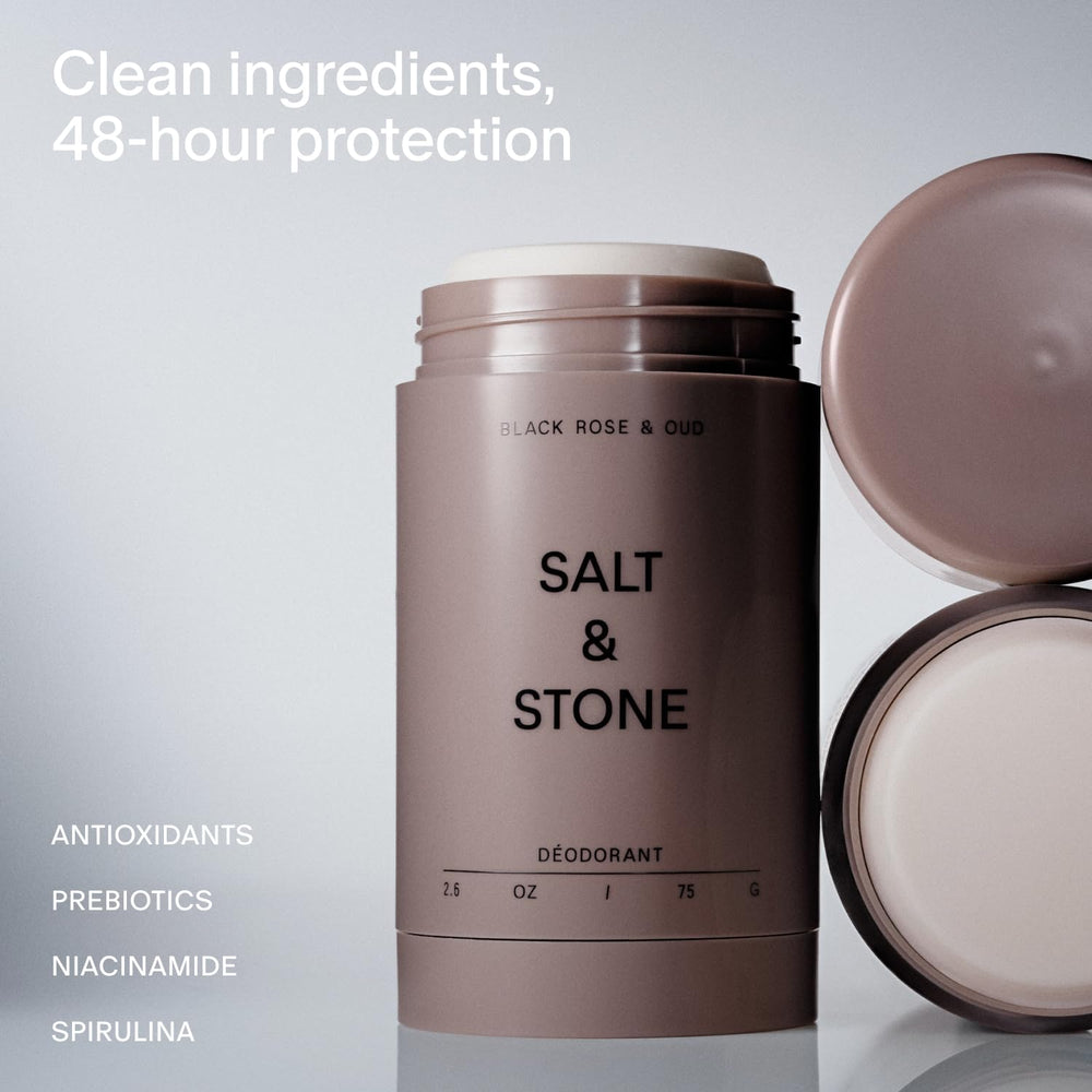 Salt & Stone black rose oud label detail highlighting premium scent notes.