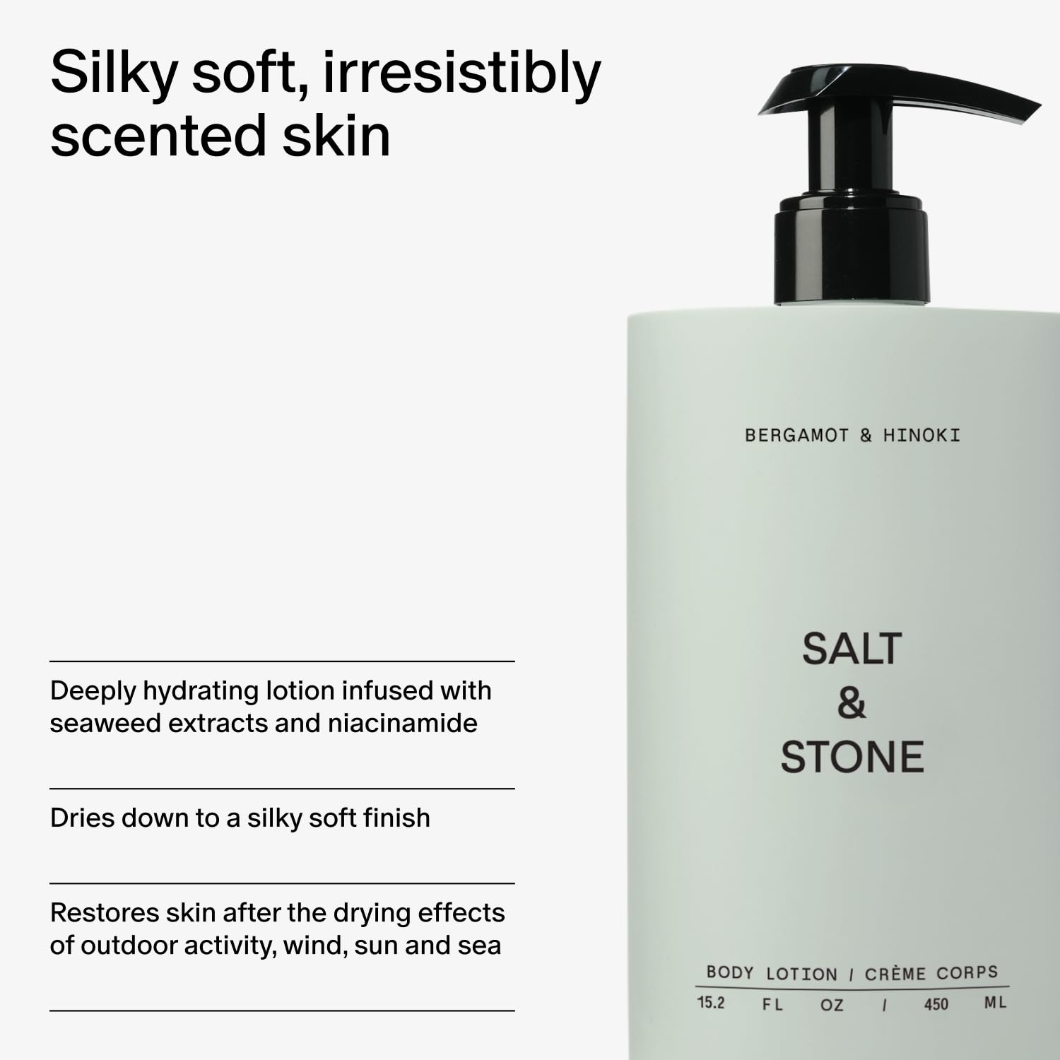Salt & Stone ingredient panel highlighting seaweed extract and niacinamide.
