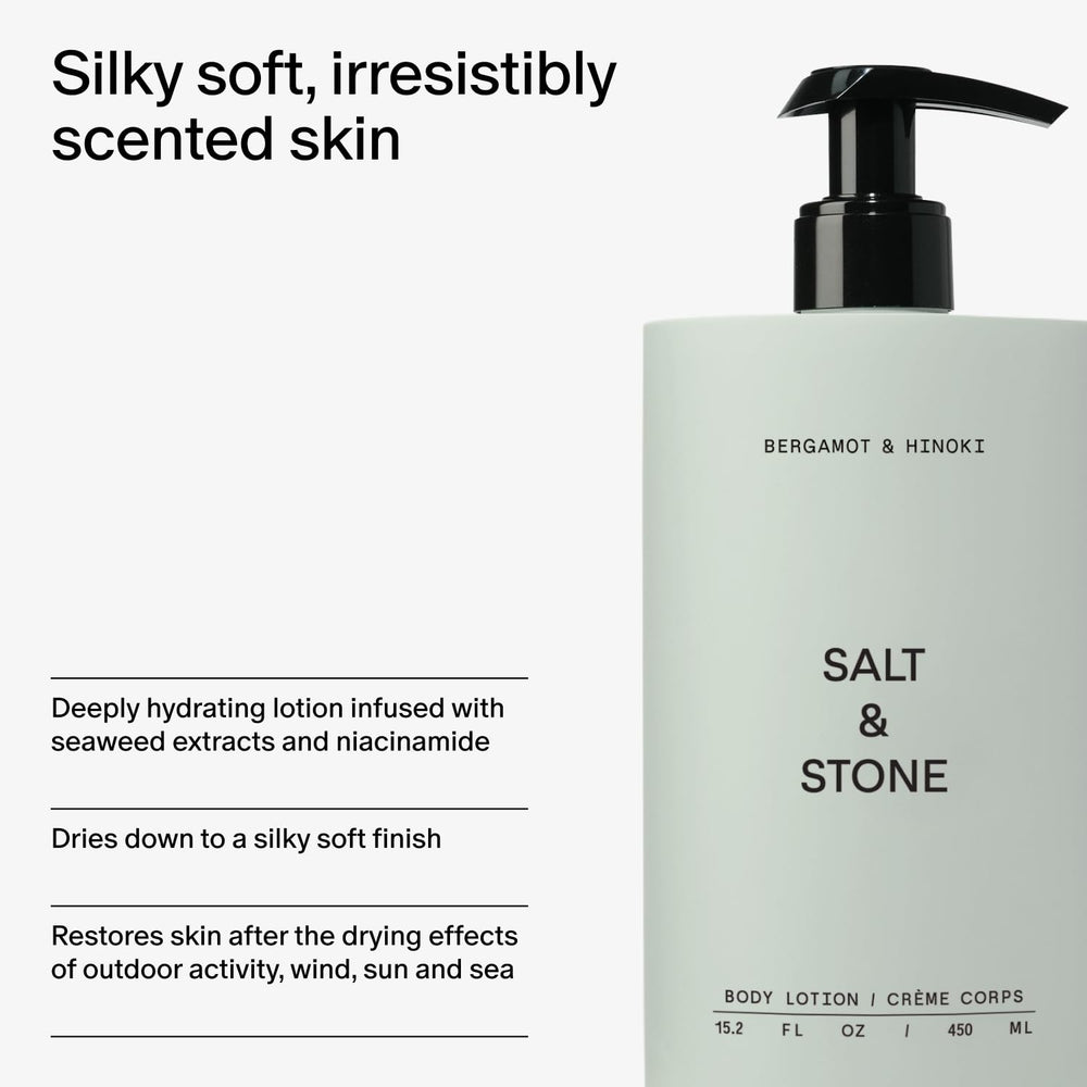 Salt & Stone ingredient panel highlighting seaweed extract and niacinamide.