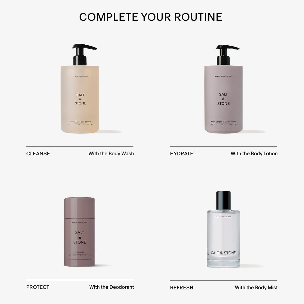 Salt & Stone Neroli Basil usage routine; apply after shower for hydrated skin.