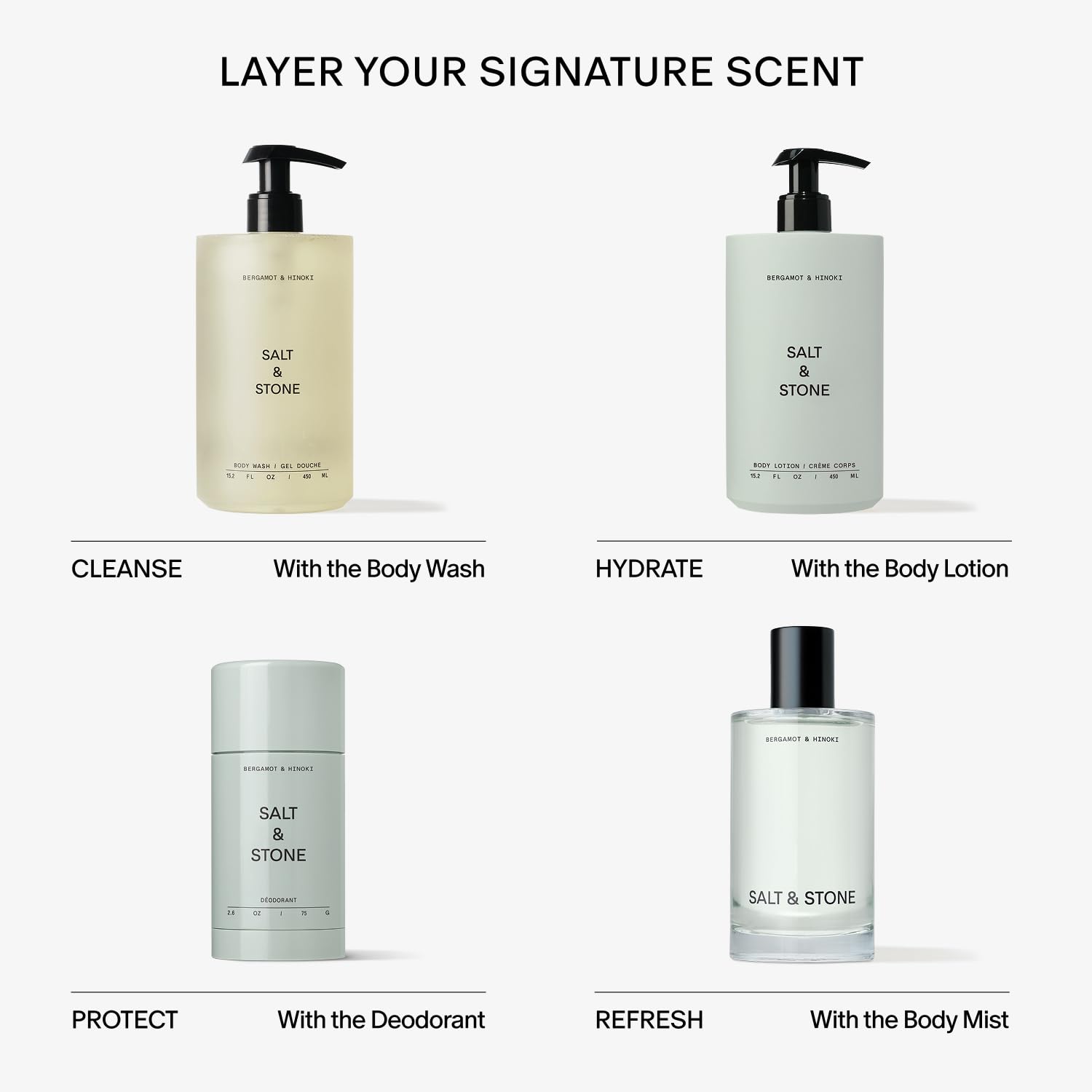 Salt & Stone bottle pour view, ideal for a crisp morning routine.