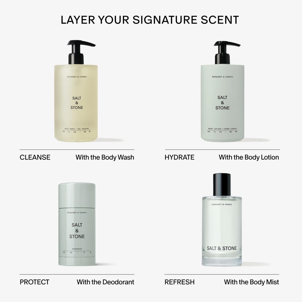 Salt & Stone bottle pour view, ideal for a crisp morning routine.