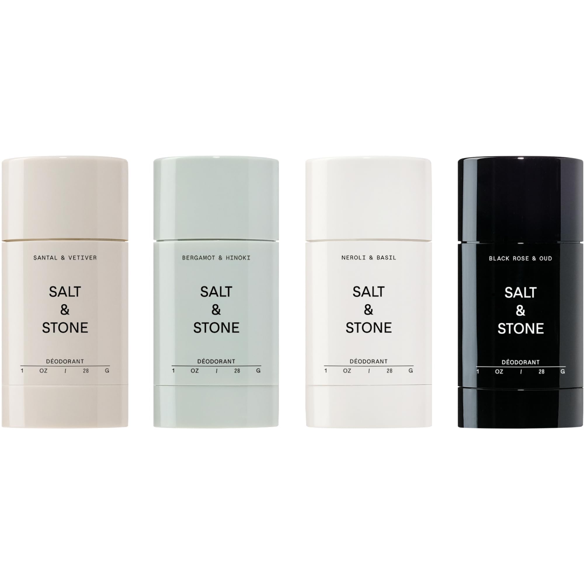 Salt & Stone mini discovery box with four aluminum-free deodorant scents for on-the-go protection.